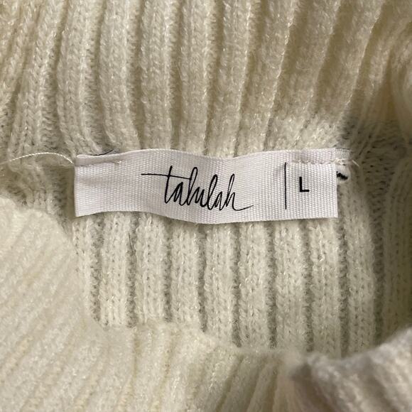 Talulah Cream Ribbed Turtleneck Sweater Bell Sleeve Size L Cozy Winter Knit - Picture 3 of 7
